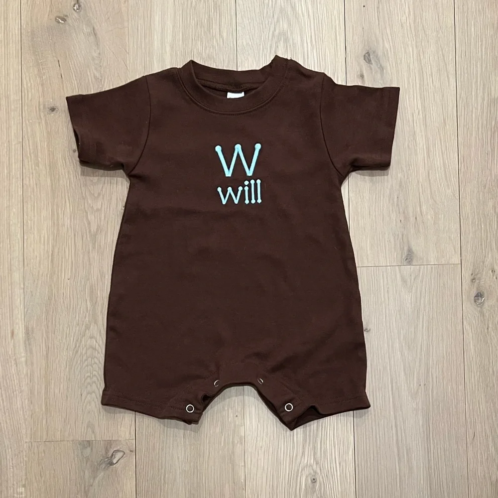Monogrammed W Will Baby Boys Romper Shorts One Piece Jon Jon Shortall 6-12 month - Picture 10 of 10
